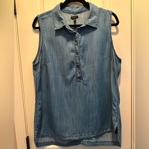 TALBOTS Chambray Denim Blue Sleeveless Collared Blouse
